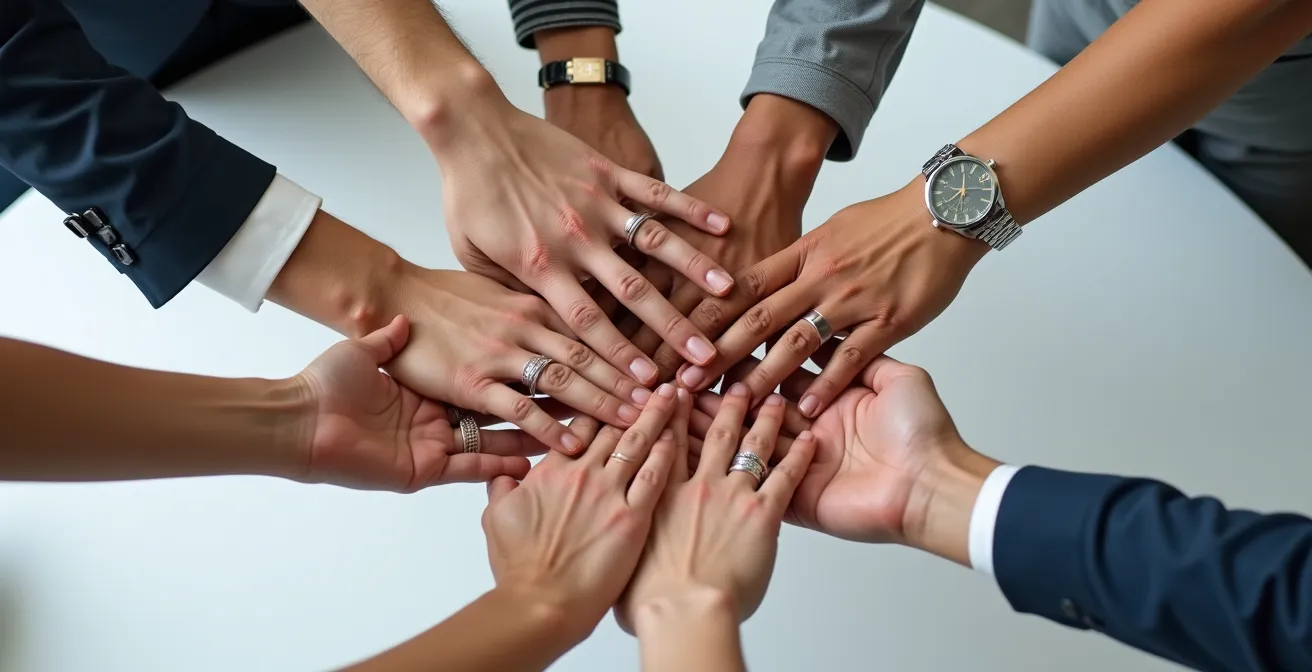 Mains jointes formant un cercle vu du dessus