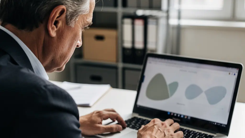 Dirigeant PME préoccupé analysant ses encours clients sur ordinateur